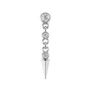 14k white gold spike drop diamond flat back stud with bezel-set stones and gold spike pendant, front view