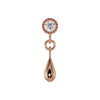 14K rose gold dew drop flat back labret with round CZ beaded bezel setting and rose gold teardrop dangle