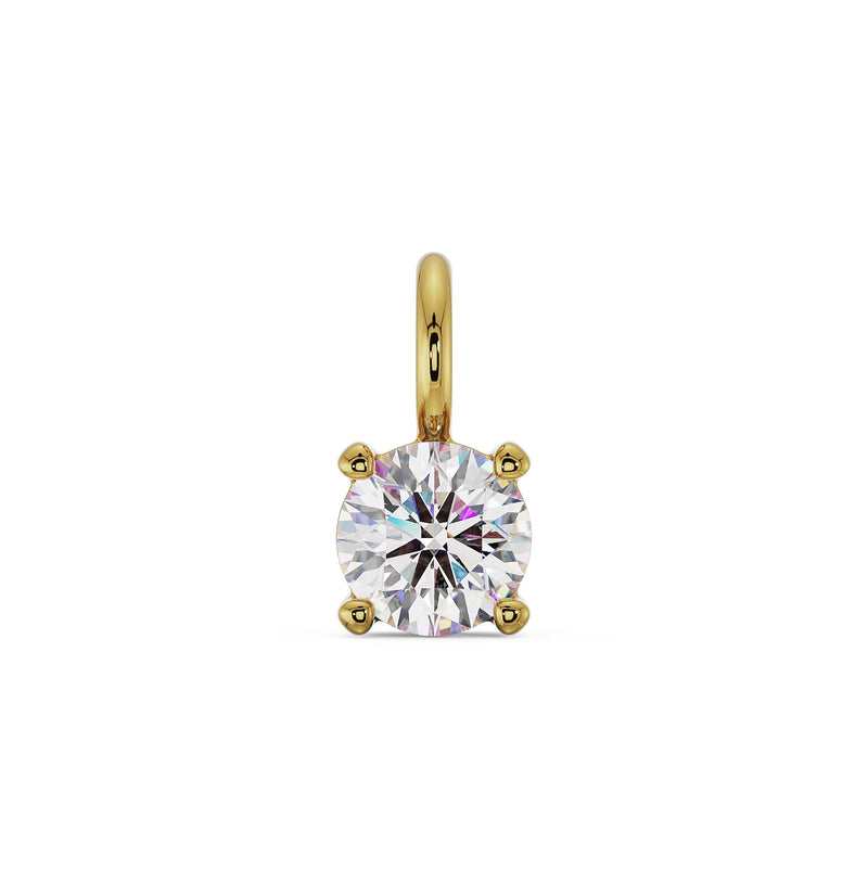 14k yellow gold solitaire CZ charm with side jump ring, four-prong setting front view
