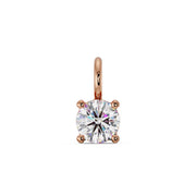 14k rose gold solitaire gem charm showing side jump ring attachment detail, four-prong CZ