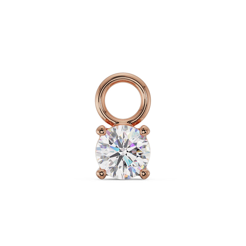 14k rose gold solitaire CZ piercing charm with four-prong setting and front jump ring