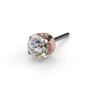 14k rose gold CZ solitaire prong threadless push pin end, angled front view highlighting warm gold tone