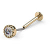 14k yellow gold 3mm diamond perlage flat back labret stud, side profile showing full post and flat disc