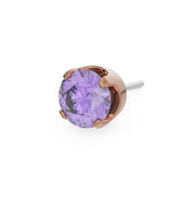 14k rose gold 3mm amethyst solitaire threadless stud end with bright violet faceted stone