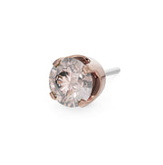 14k rose gold 3mm champagne sapphire solitaire threadless stud end with warm blush-tan faceted stone
