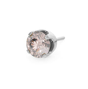 14k white gold 3mm champagne sapphire solitaire threadless stud end with warm beige-pink faceted stone