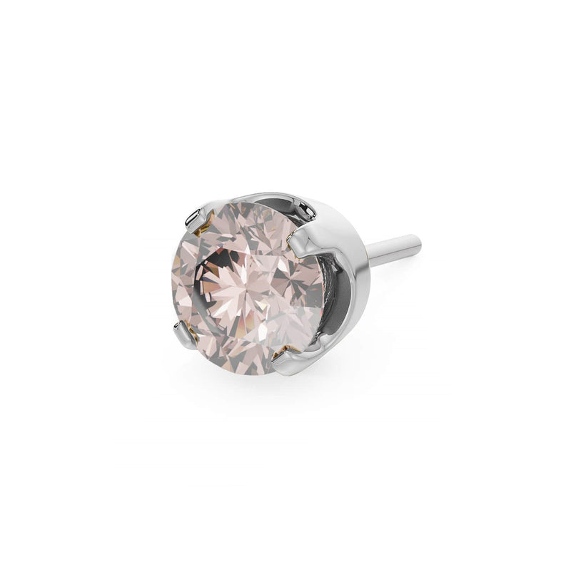 14k white gold 3mm champagne sapphire solitaire threadless stud end with warm beige-pink faceted stone