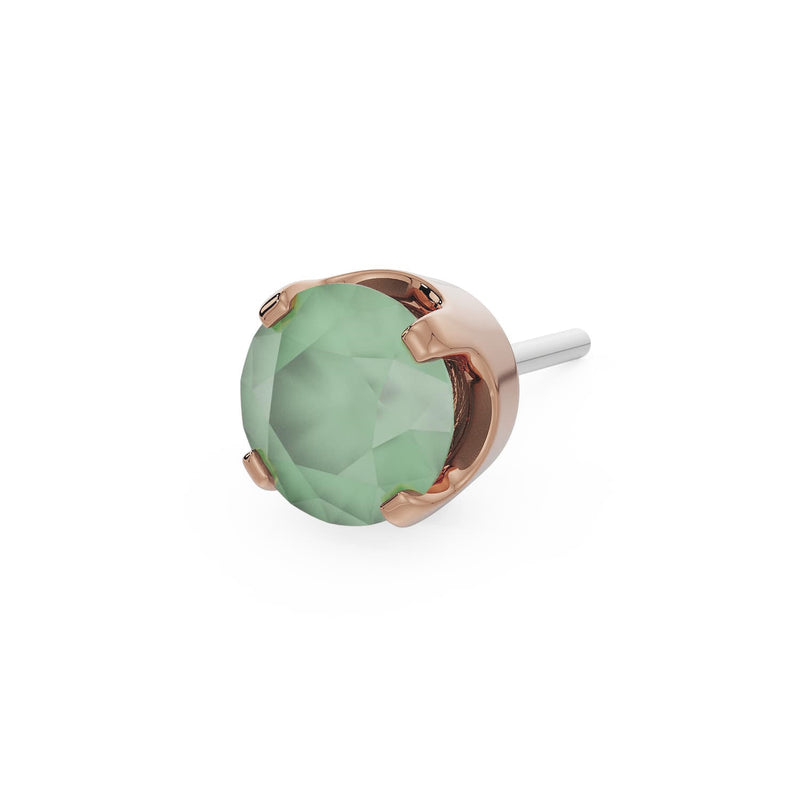 14k rose gold 3mm chrysoprase solitaire threadless stud end with soft mint-green faceted stone