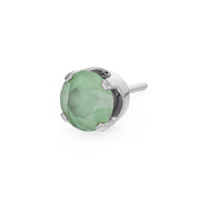 14k white gold 3mm chrysoprase solitaire threadless stud end with pale mint-green translucent stone