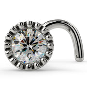 14k white gold 3mm diamond perlage milgrain nose ring twist style, angled front view