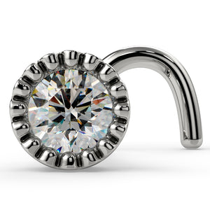 14k white gold 3mm diamond perlage milgrain nose ring twist style, angled front view