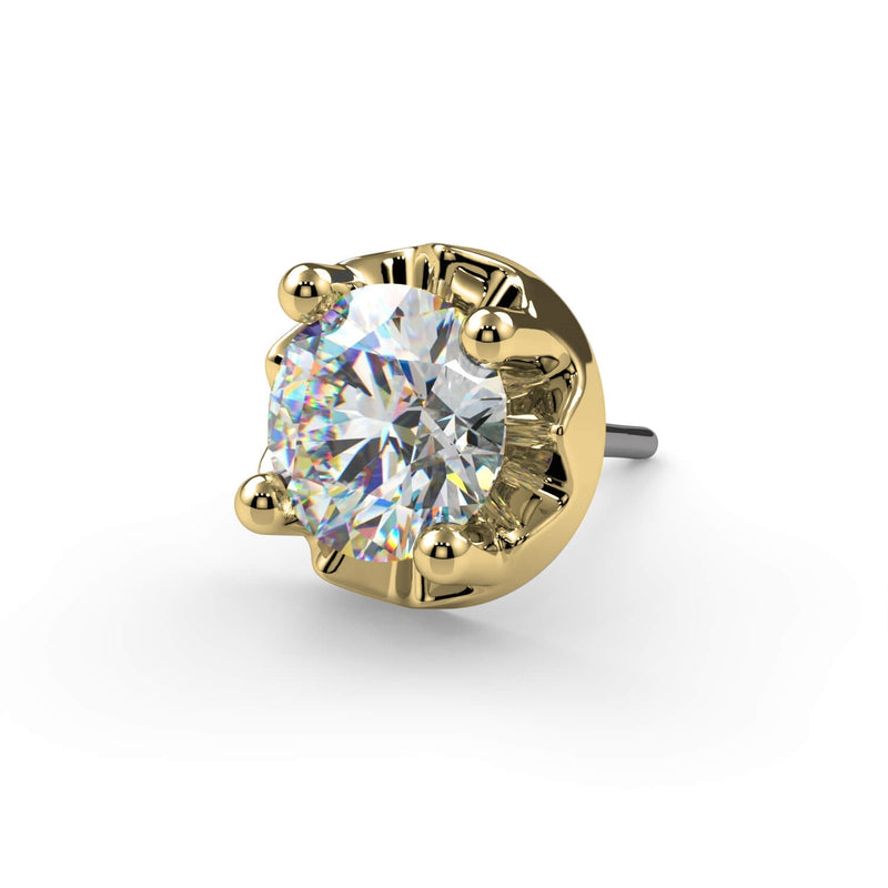 Close-up top-down view of 14K yellow gold illusion setting with multi-prong crown detail and VS1 diamond