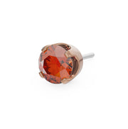 14k rose gold 3mm fire opal solitaire threadless stud end with bright orange-red faceted stone