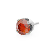 14k white gold 3mm fire opal solitaire threadless stud end with vivid orange-red faceted stone
