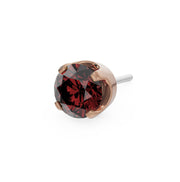 14k rose gold 3mm garnet solitaire threadless stud end with deep burgundy-red faceted stone