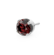 14k white gold 3mm garnet solitaire threadless stud end with deep red faceted stone in four-prong setting