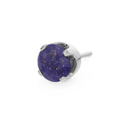 14k white gold 3mm lapis lazuli solitaire threadless stud end with deep blue stone and gold-fleck detail