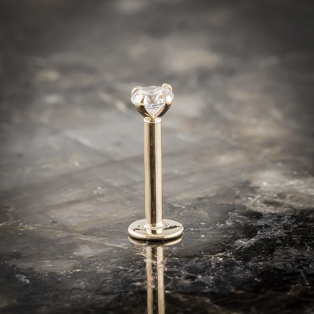 3mm Diamond Low-Set Prong 14k Yellow Gold Flat Back Stud