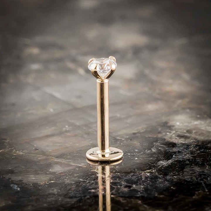 3mm Diamond Low-Set Prong 14k Yellow Gold Flat Back Stud