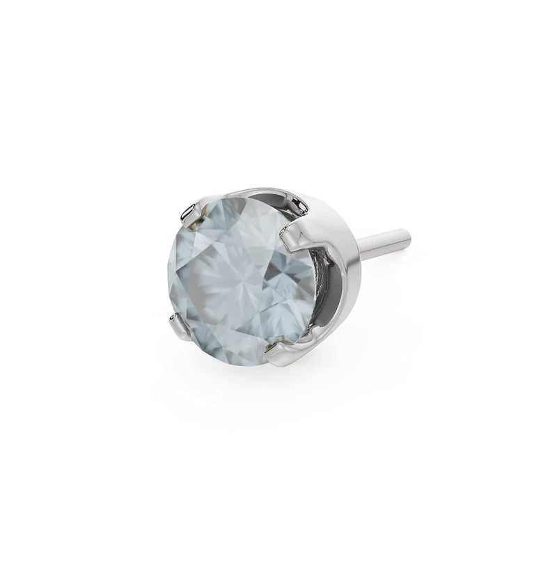 14k white gold 3mm moonstone solitaire threadless stud end with icy pale blue-white faceted stone