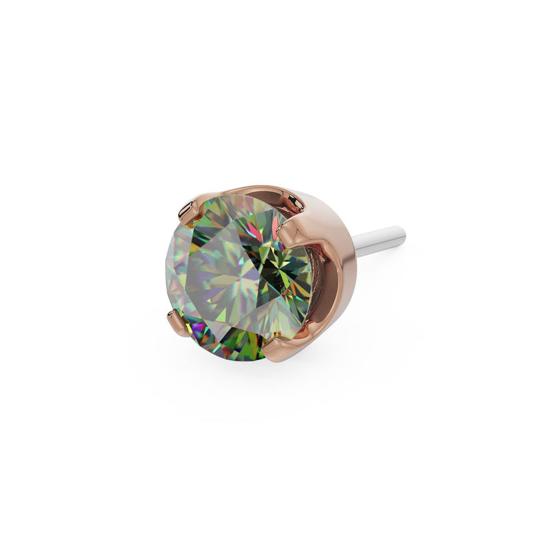 14k rose gold 3mm mystic topaz solitaire threadless stud end with iridescent multicolor faceted stone