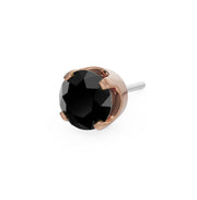 14k rose gold 3mm onyx solitaire threadless stud end with bold black faceted stone in four-prong setting