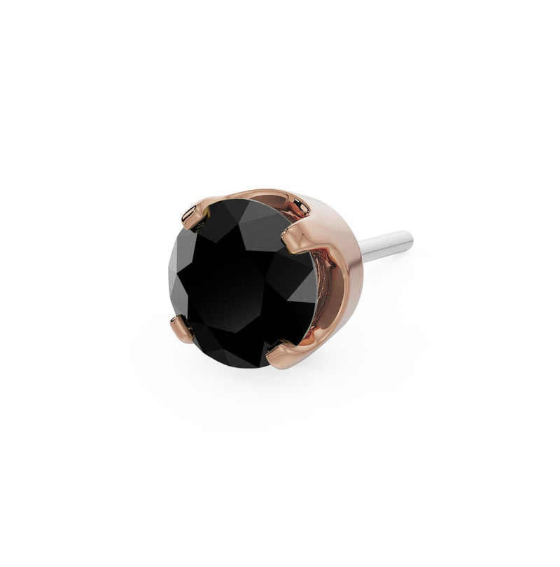 14k rose gold 3mm onyx solitaire threadless stud end with bold black faceted stone in four-prong setting