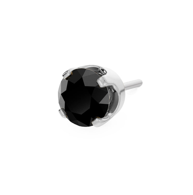 14k white gold 3mm onyx solitaire threadless stud end with jet-black faceted stone in prong setting