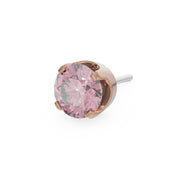 14k rose gold 3mm pink sapphire solitaire threadless stud end with soft blush-pink faceted stone