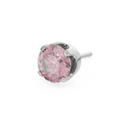 14k white gold 3mm pink sapphire solitaire threadless stud end with rosy-pink faceted stone in prong setting