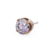 14k rose gold 3mm purple sapphire solitaire threadless stud end with soft lavender faceted stone