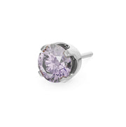 14k white gold 3mm purple sapphire solitaire threadless stud end with pale violet faceted stone