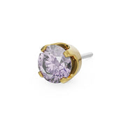 14k yellow gold 3mm purple sapphire solitaire threadless stud end with soft lavender faceted stone