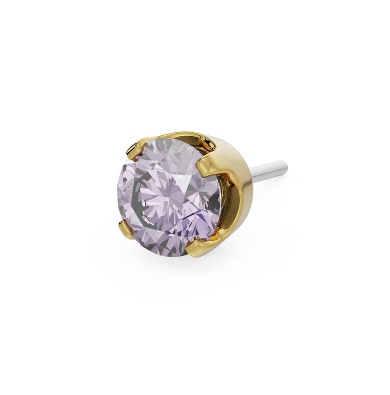 14k yellow gold 3mm purple sapphire solitaire threadless stud end with soft lavender faceted stone