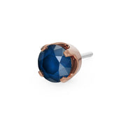 14k rose gold 3mm blue sapphire solitaire threadless stud end with deep navy faceted stone in prong setting