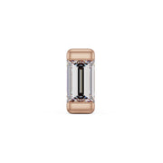 14k rose gold large baguette diamond push pin end, front view showing warm gold bar and step-cut diamond
