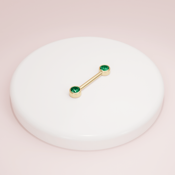 4mm Emerald Bezel 14K Gold Nipple Barbell