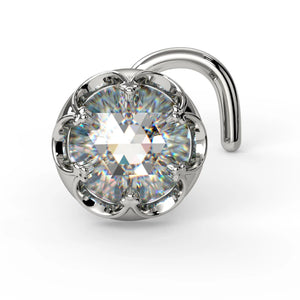 4mm Reina Rose Cut Diamond Nose Ring in 14K White Gold with crown-set Rose Cut Diamond - for nostril piercings
