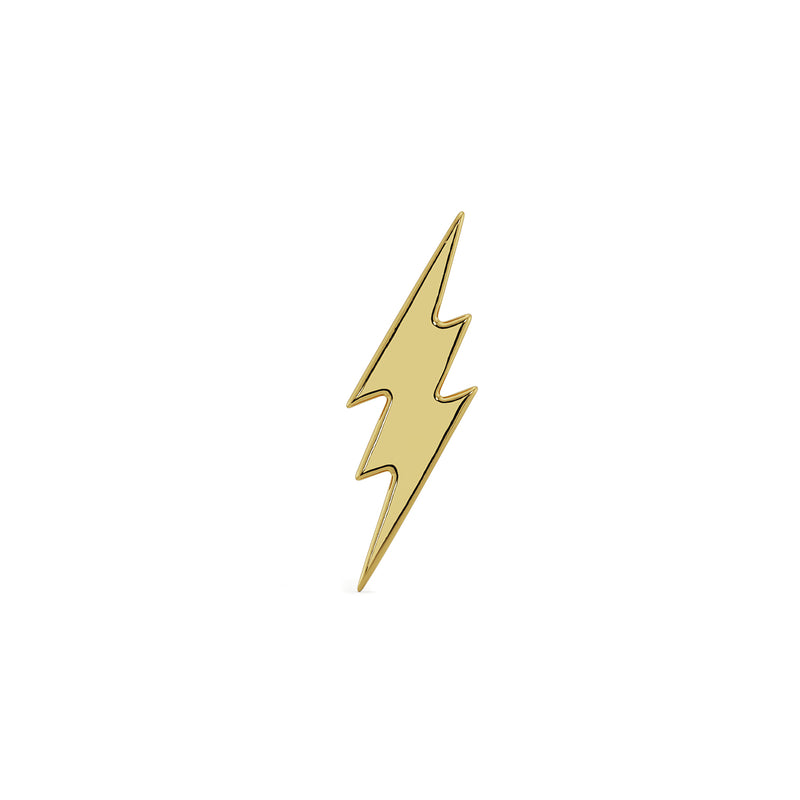 14k yellow gold 4mm lightning bolt threadless end, front view showing smaller charm size