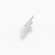 14k white gold 8mm lightning bolt pushpin end, angled view highlighting polished silver tone finish