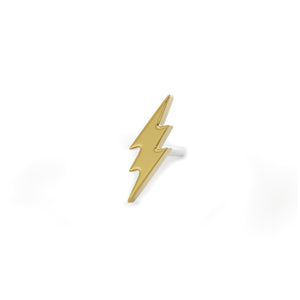 14k yellow gold lightning bolt threadless stud end, 8mm, angled view showing pushpin post
