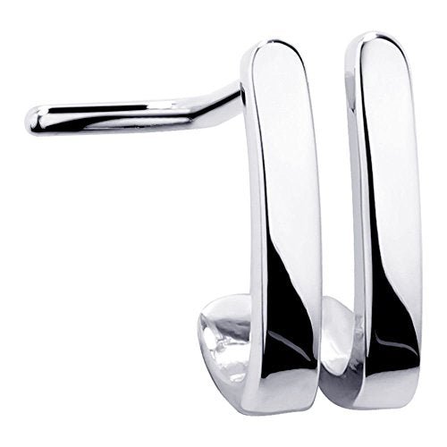 14K white gold faux double hoop nose ring front view showing polished twin half-hoop stud design