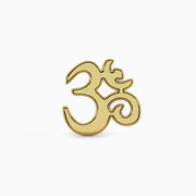 14k yellow gold Om Aum symbol piercing stud, straight-on view showing open cut-out detail