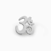 14k white gold Om Aum symbol threadless piercing stud end, front view with polished finish
