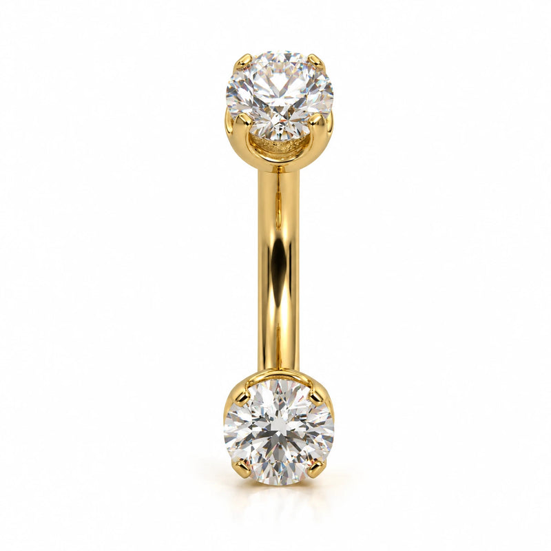 14k gold curved barbell with 4mm clear stones