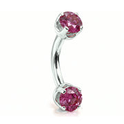 4mm pink sapphire prong-set curved barbell in 14k white gold, 16 gauge, angled view