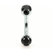 14k white gold curved barbell with two 4mm round black diamonds, front view
