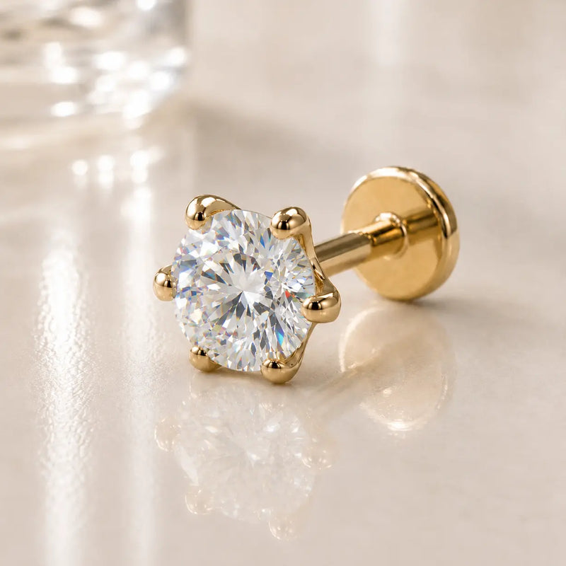 4mm Astra Diamond Flat Back Stud in 14k Yellow Gold