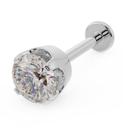 14k white gold 4mm diamond high-set prong labret flat back stud, angled front view