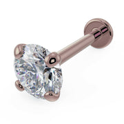 14k rose gold 4mm diamond flat back labret with four-prong martini setting, angled front view